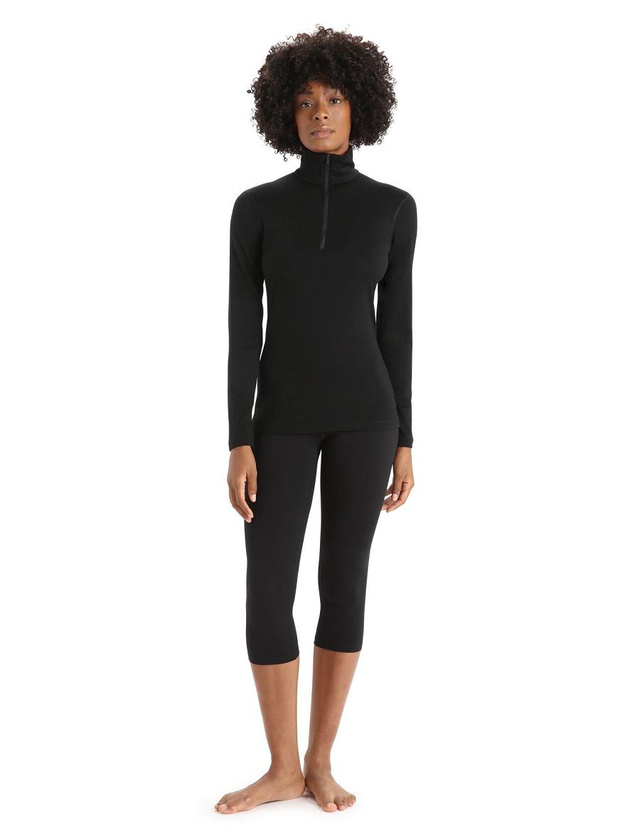 Black Women's Icebreaker Merino 200 Oasis Long Sleeve Half Zip Thermal Top One Piece & Sets | USA 1756WNBY